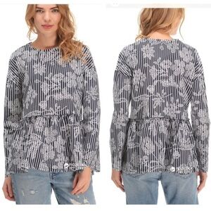 Zara NEW Cotton Striped Floral Peplum Relaxed Top Top Shirt Tunic Boho Ruffles S